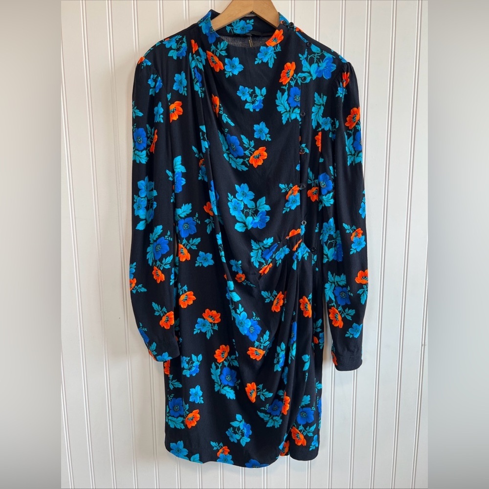 Maje Blue and Orange Floral‎ Long Sleeve Dress size 3 - Picture 12 of 12